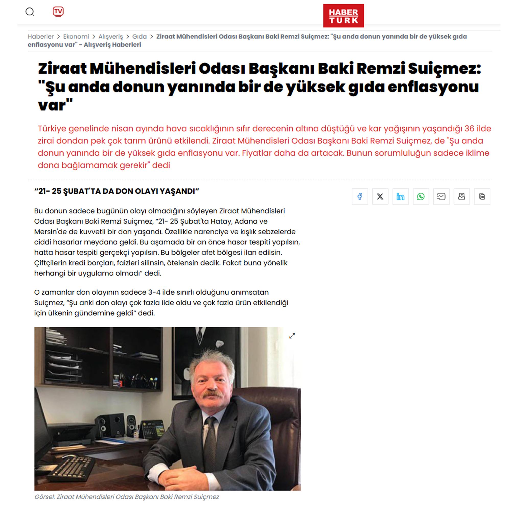HABER TÜRK: ZİRAAT MÜHENDİSLERİ ODASI BAŞKANI BAKİ REMZİ SUİÇMEZ: "ŞU ANDA DONUN YANINDA BİR DE YÜKSEK GIDA ENFLASYONU VAR" - 14 NİSAN 2025
