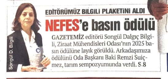 NEFES GAZETESİ: NEFES'E BASIN ÖDÜLÜ-15 OCAK 2026
