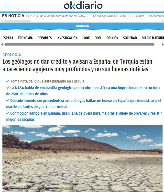 OKDİARİO.COM: LOS GEÓLOGOS NO DAN CRÉDİTO Y AVİSAN A ESPAÑA: EN TURQUÍA ESTÁN APARECİENDO AGUJEROS MUY PROFUNDOS Y NO SON BUENAS NOTİCİAS- 10 MART 2026