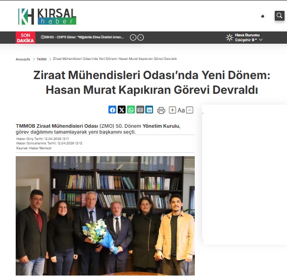KIRSAL HABER: ZİRAAT MÜHENDİSLERİ ODASI’NDA YENİ DÖNEM: HASAN MURAT KAPIKIRAN GÖREVİ DEVRALDI- 12 NİSAN 2026