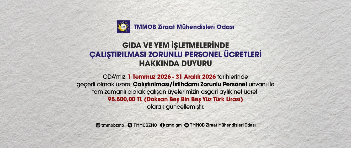 GIDA VE YEM İŞLETMELERİNDE ÇALIŞTIRILMASI ZORUNLU PERSONEL ÜCRETLERİ HAKKINDA DUYURU