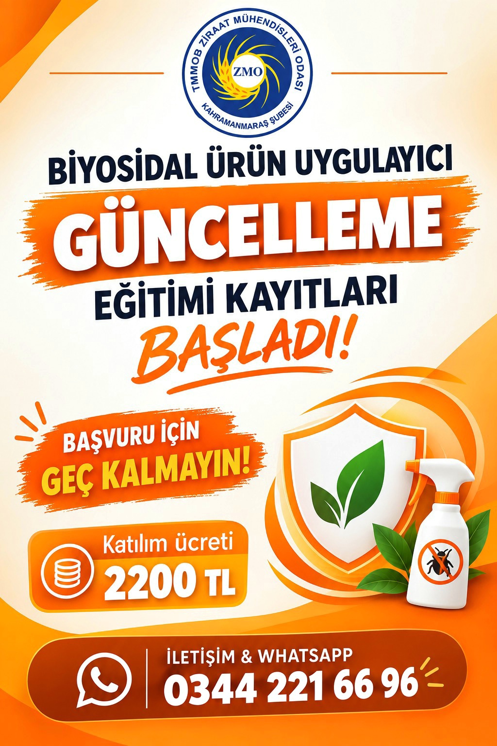 📢 BİYOSİDAL ÜRÜN UYGULAYICI GÜNCELLEME EĞİTİMİ KAYITLARI BAŞLADI!  