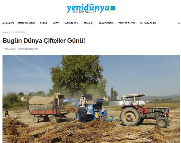 YENİDÜNYA GAZETESİ: BUGÜN DÜNYA ÇİFTÇİLER GÜNÜ!- 14 MAYIS 2024