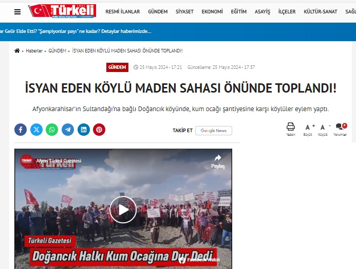  AFYONTURKELİGAZETESİ.COM: İSYAN EDEN KÖYLÜ MADEN SAHASI ÖNÜNDE TOPLANDI!- 25 MAYIS 2024