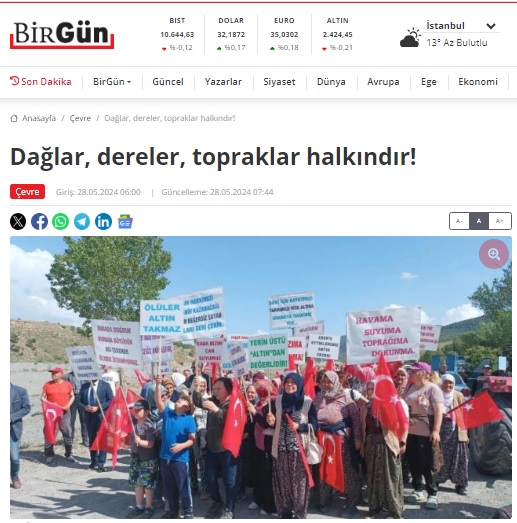 BİRGÜN GAZETESİ: DAĞLAR, DERELER, TOPRAKLAR HALKINDIR!- 28 MAYIS 2024