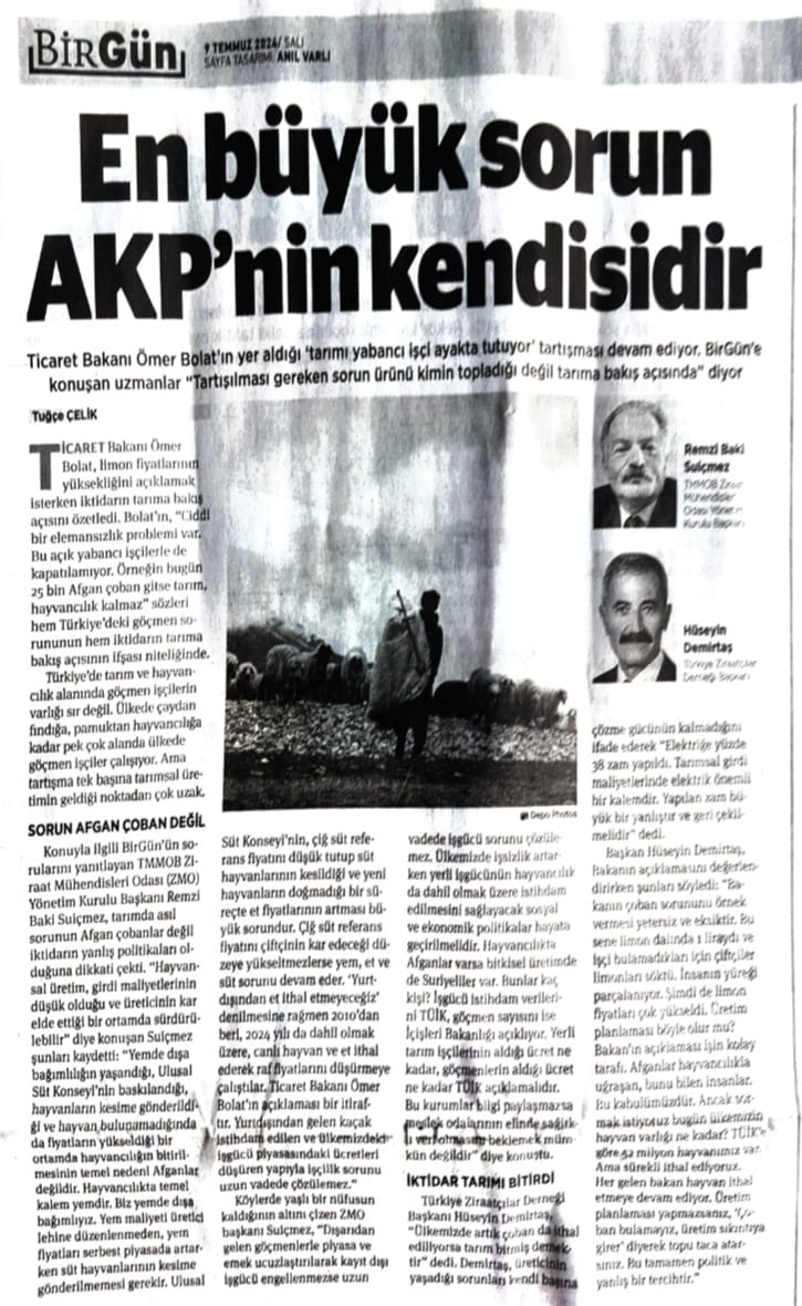 BİRGÜN GAZETESİ: EN BÜYÜK SORUN AKP’NİN KENDİSİDİR- 9 TEMMUZ 2024