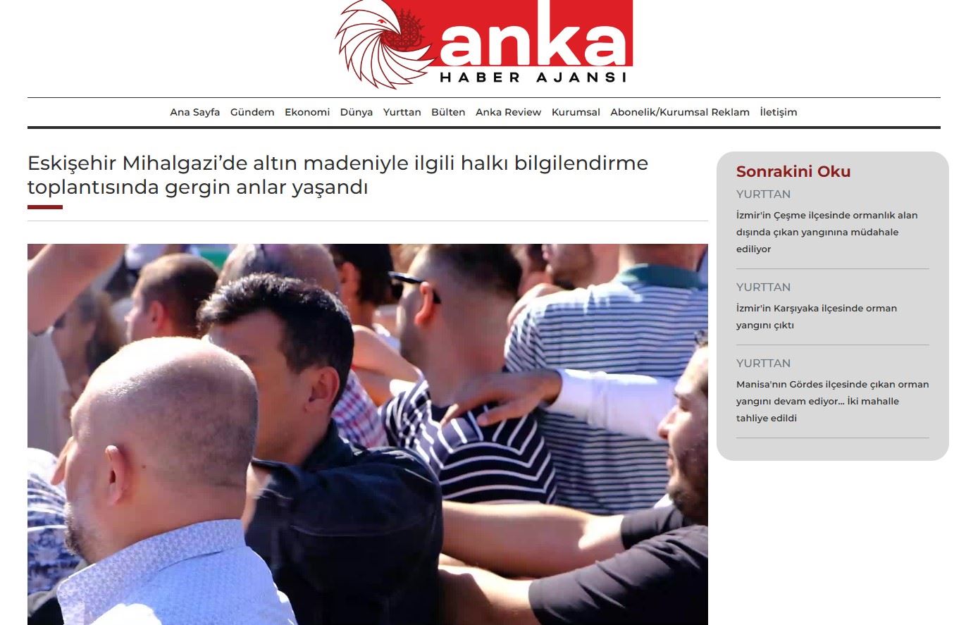 ANKA HABER AJANSI: ESKİŞEHİR MİHALGAZİ’DE ALTIN MADENİYLE İLGİLİ HALKI BİLGİLENDİRME TOPLANTISINDA GERGİN ANLAR YAŞANDI- 15 AĞUSTOS 2024