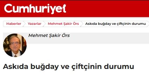 CUMHURİYET GAZETESİ: ASKIDA BUĞDAY VE ÇİFTÇİNİN DURUMU- 28 ŞUBAT 2025