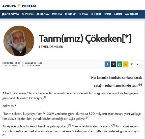 AVRUPA POSTASI: TARIM(IMIZ) ÇÖKERKEN- 23 MART 2025
