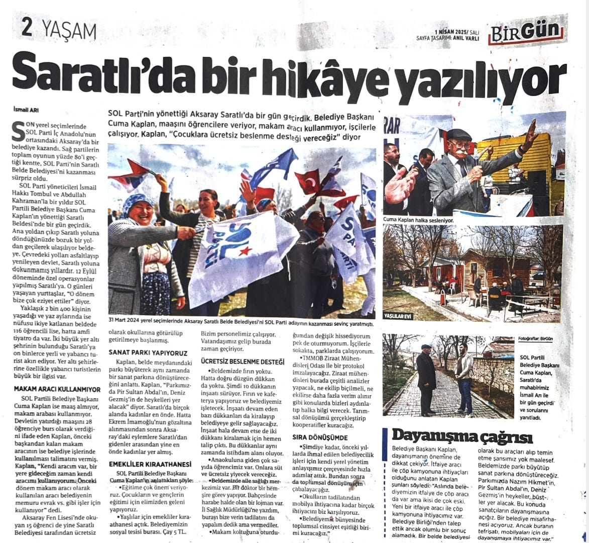 BİRGÜN GAZETESİ: SARATLI’DA BİR HİKÂYE YAZILIYOR- 1 NİSAN 2025