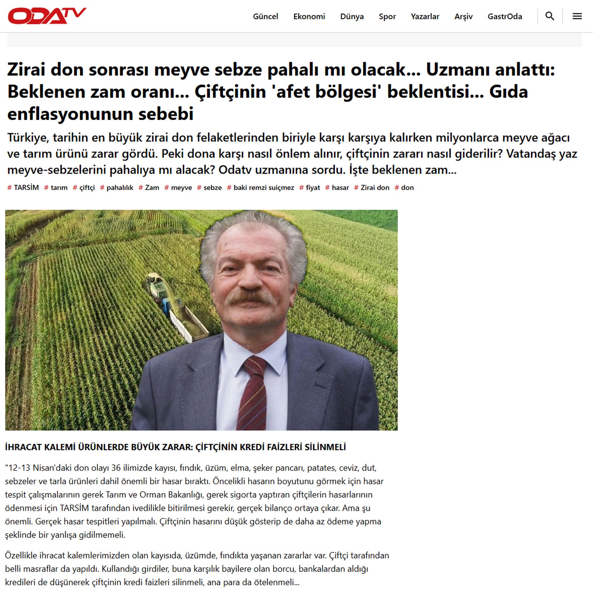 ODA TV: ZİRAİ DON SONRASI MEYVE SEBZE PAHALI MI OLACAK... UZMANI ANLATTI: BEKLENEN ZAM ORANI... ÇİFTÇİNİN 'AFET BÖLGESİ' BEKLENTİSİ... GIDA ENFLASYONUNUN SEBEBİ