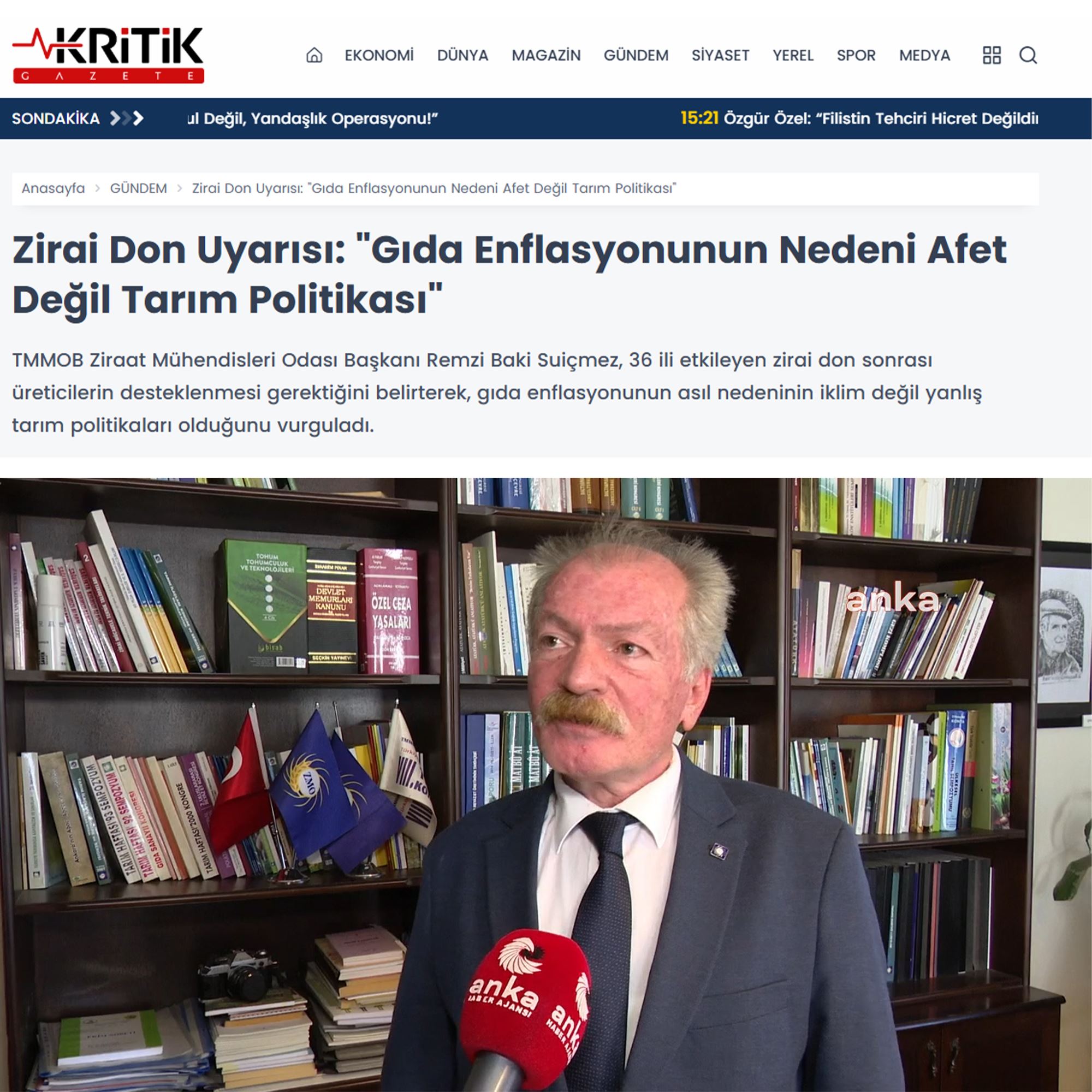 KRİTİK GAZETE: ZİRAİ DON UYARISI: "GIDA ENFLASYONUNUN NEDENİ AFET DEĞİL TARIM POLİTİKASI" - 15 NİSAN 2025