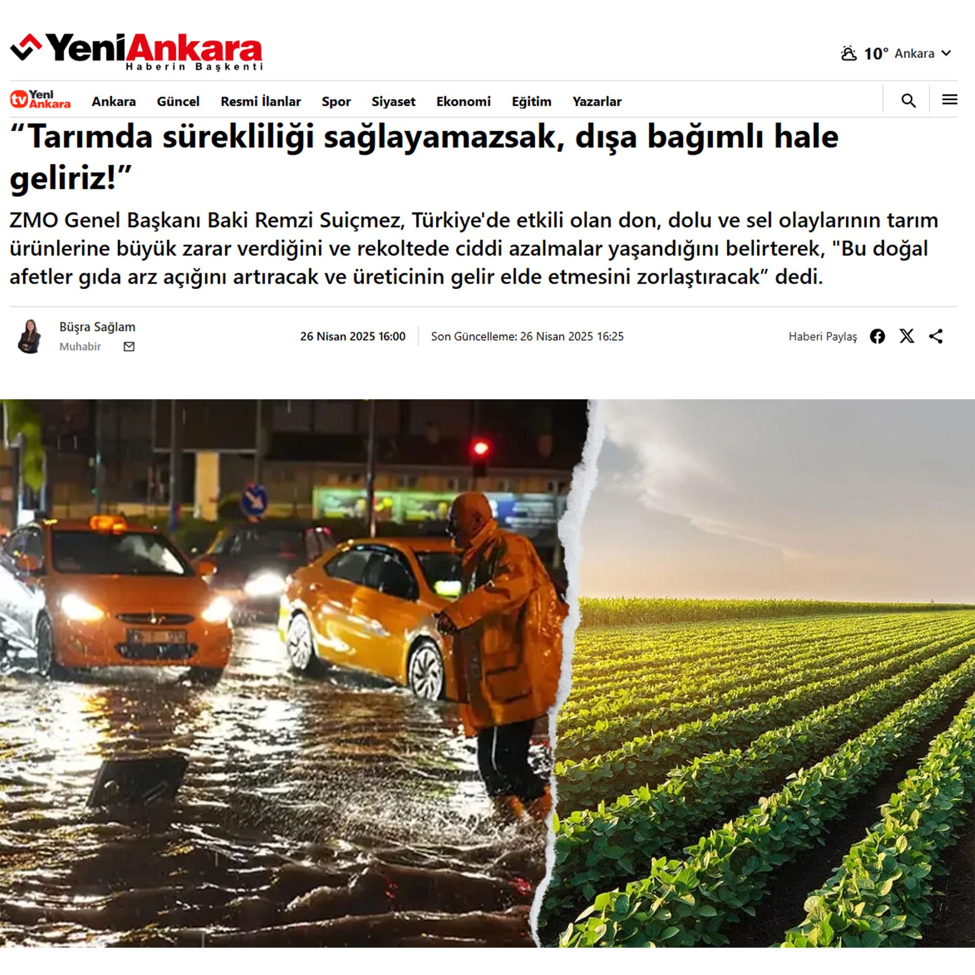 YENİ ANKARA GAZETESİ: “TARIMDA SÜREKLİLİĞİ SAĞLAYAMAZSAK, DIŞA BAĞIMLI HALE GELİRİZ!” - 26 NİSAN 2025