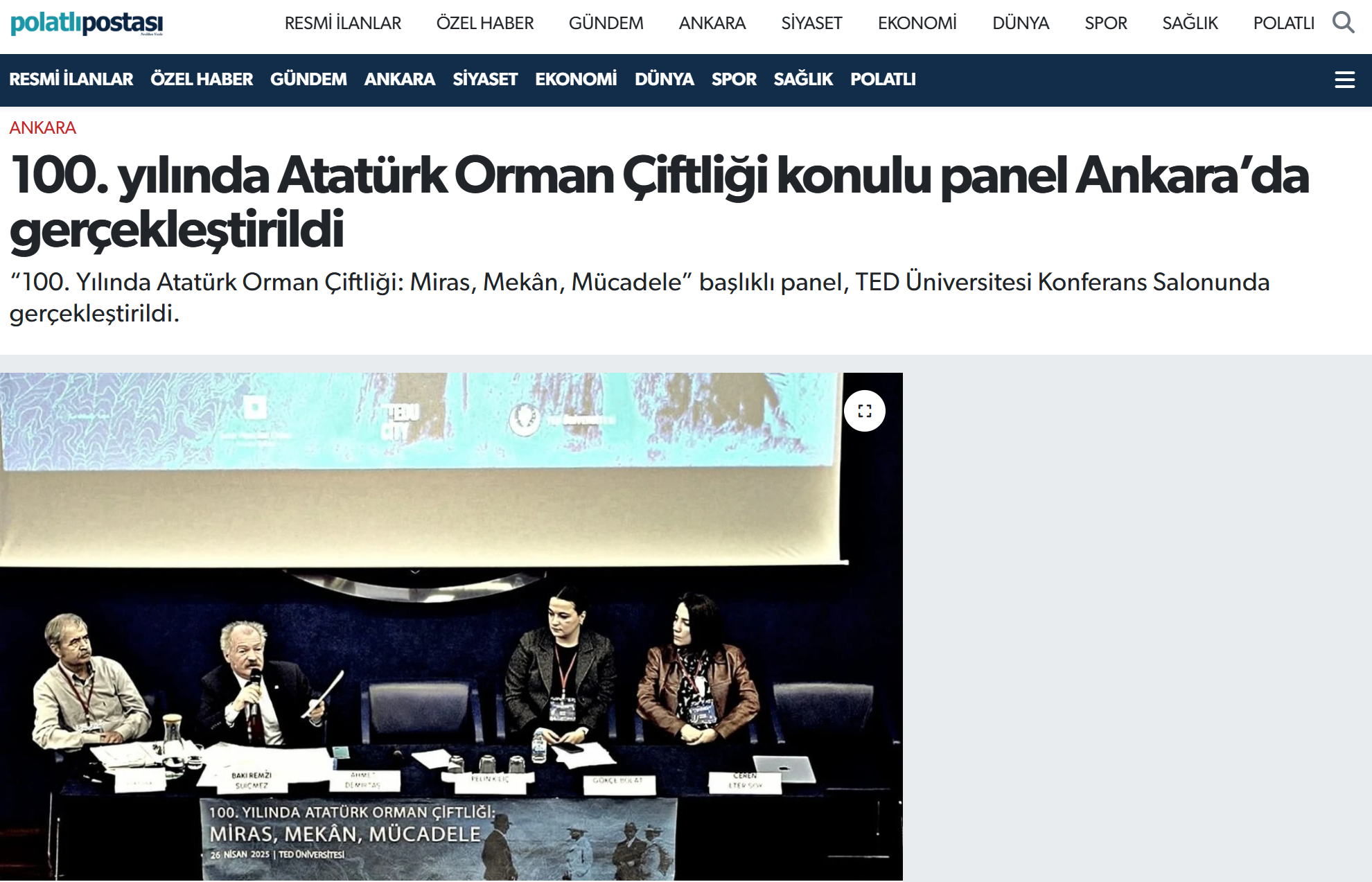 POLATLIPOSTASI.COM: 100. YILINDA ATATÜRK ORMAN ÇİFTLİĞİ KONULU PANEL ANKARA’DA GERÇEKLEŞTİRİLDİ - 29 NİSAN 2025