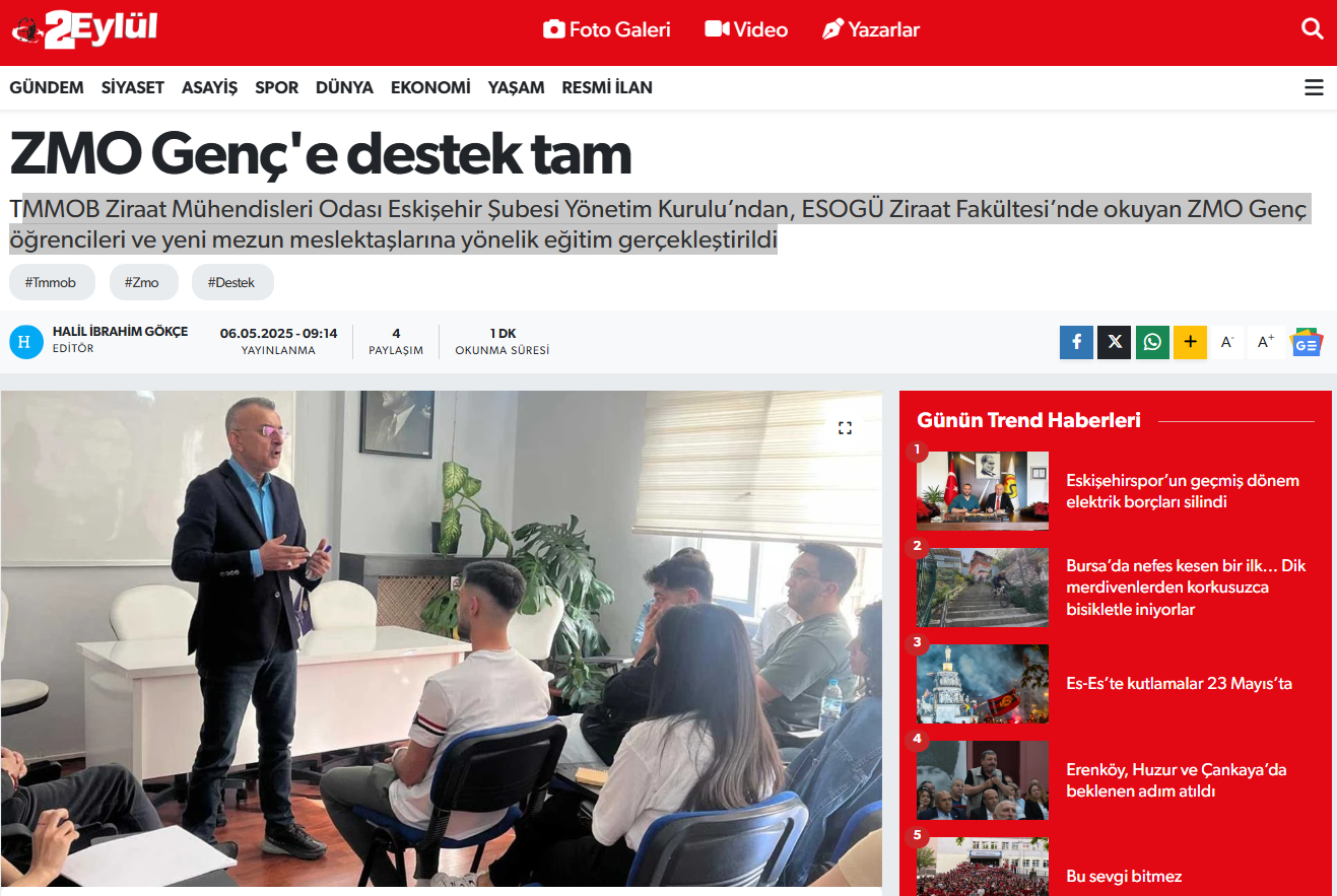2 EYLÜL GAZETESİ: ZMO GENÇ'E DESTEK TAM - 06 MAYIS 2025 