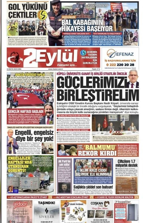 2 EYLÜL GAZETESİ:  BAL KABAĞININ HİKAYESİ BAŞLIYOR-16 MAYIS 2025