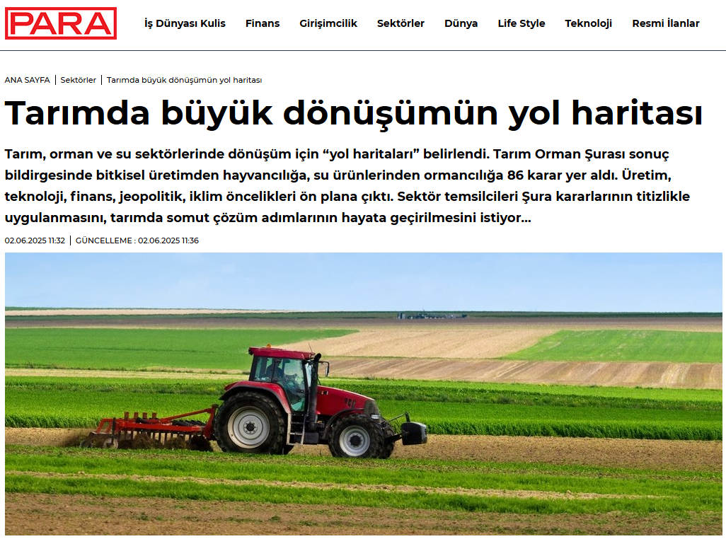 PARA DERGİSİ: TARIMDA BÜYÜK DÖNÜŞÜMÜN YOL HARİTASI - 2 HAZİRAN 2025