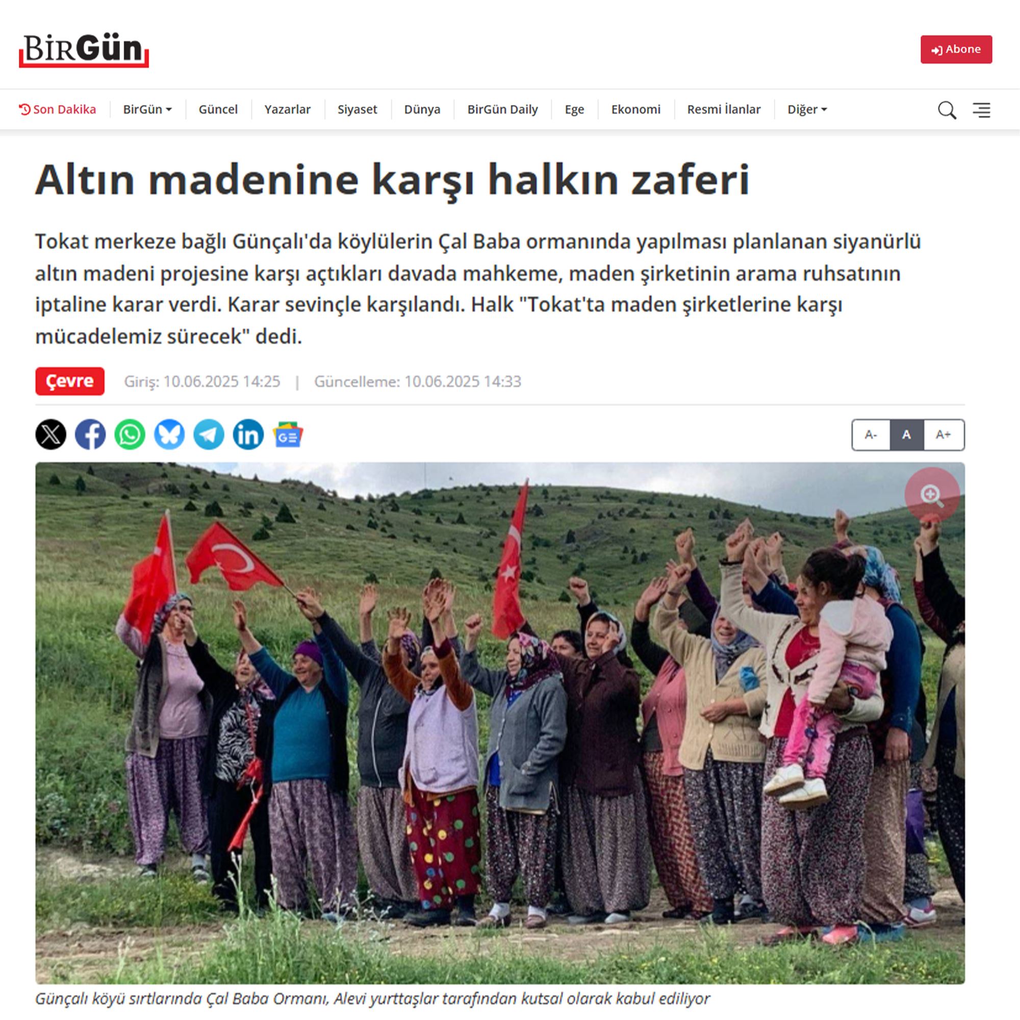 BİRGÜN GAZETESİ: ALTIN MADENİNE KARŞI HALKIN ZAFERİ - 10 HAZİRAN 2025