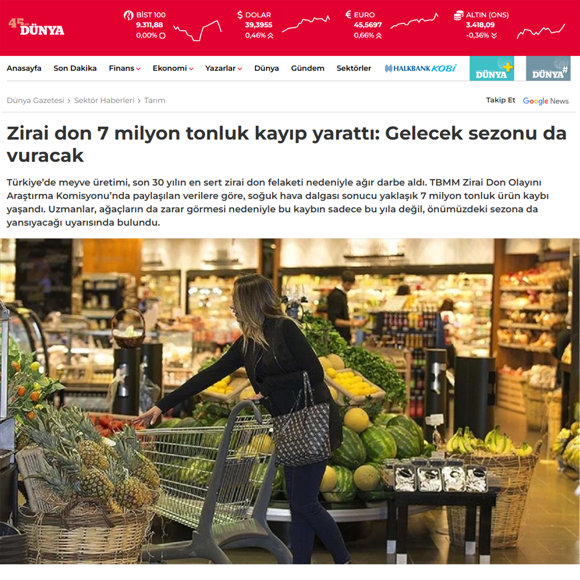 DÜNYA GAZETESİ: ZİRAİ DON 7 MİLYON TONLUK KAYIP YARATTI: GELECEK SEZONU DA VURACAK - 15 HAZİRAN 2025