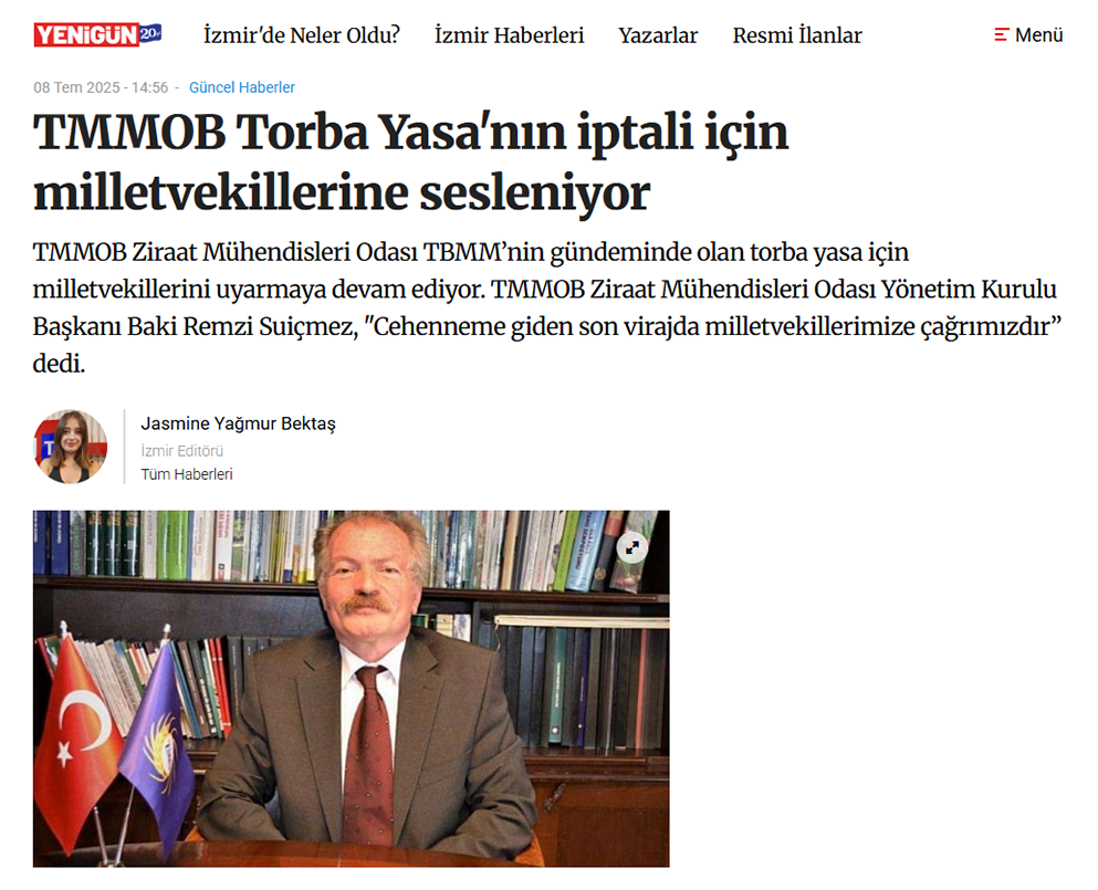 YENİGÜN GAZETESİ: TMMOB TORBA YASA'NIN İPTALİ İÇİN MİLLETVEKİLLERİNE SESLENİYOR - 8 TEMMUZ 2025
