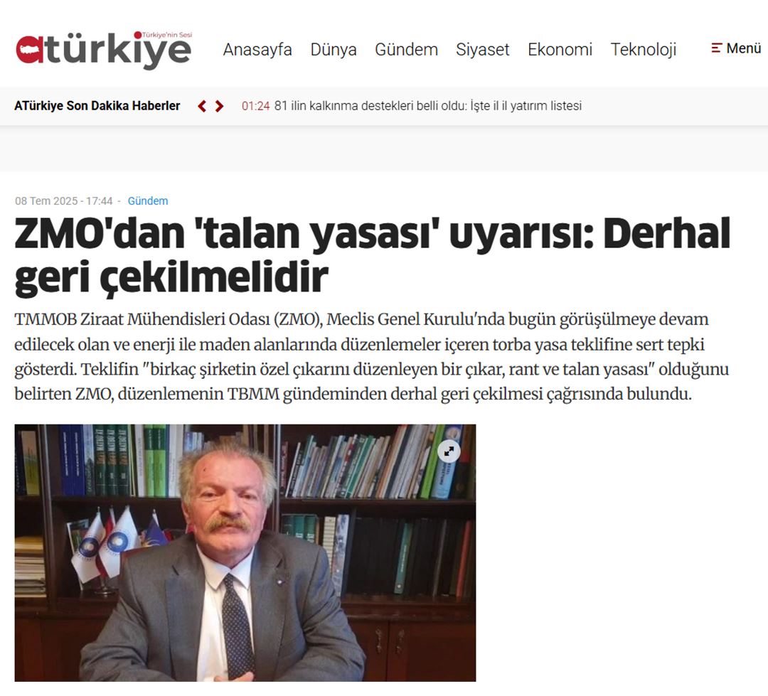 TÜRKİYE'NİN SESİ GAZETESİ: ZMO'DAN 'TALAN YASASI' UYARISI: DERHAL GERİ ÇEKİLMELİDİR - 8 TEMMUZ 2025