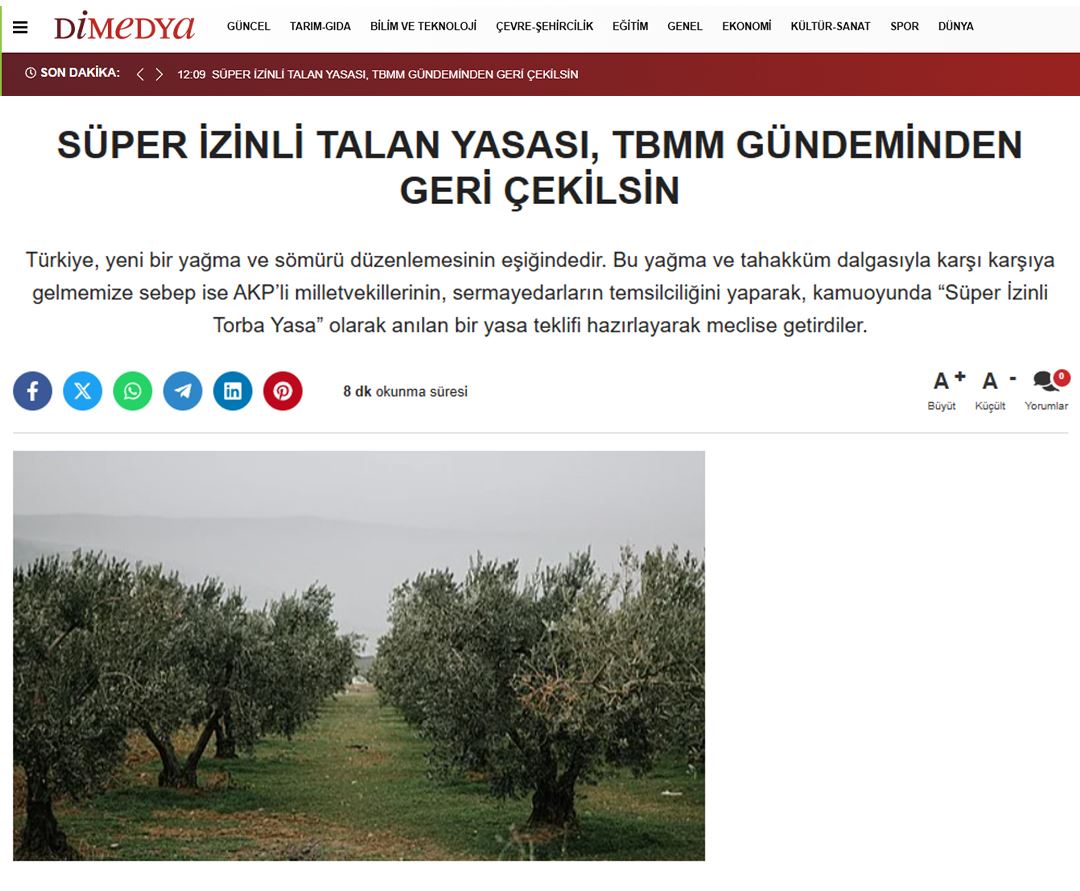 DİMEDYA.COM: SÜPER İZİNLİ TALAN YASASI, TBMM GÜNDEMİNDEN GERİ ÇEKİLSİN - 16 TEMMUZ 2025 