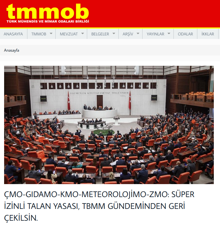 ÇMO-GIDAMO-KMO-METEOROLOJİMO-ZMO: SÜPER İZİNLİ TALAN YASASI, TBMM GÜNDEMİNDEN GERİ ÇEKİLSİN.