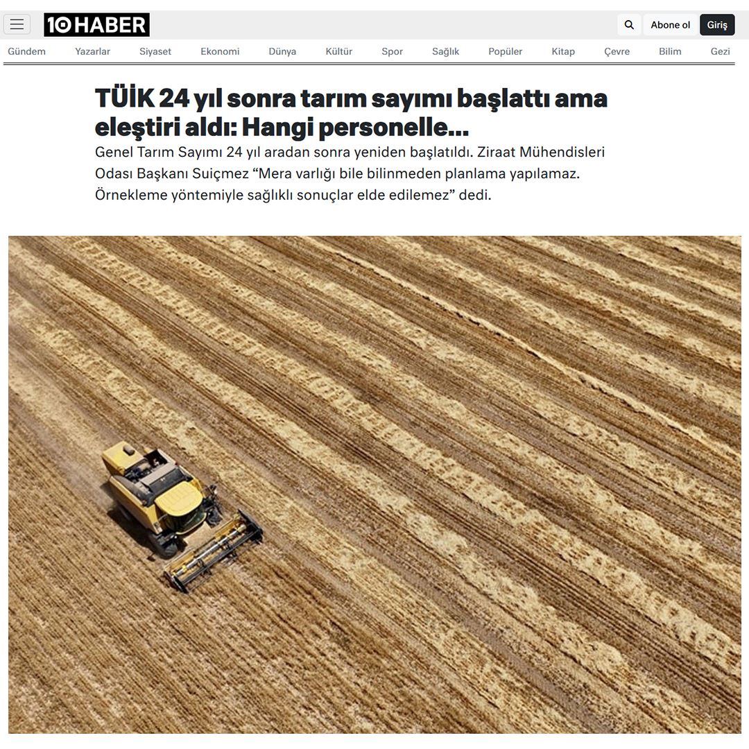 10 HABER: TÜİK 24 YIL SONRA TARIM SAYIMI BAŞLATTI AMA ELEŞTİRİ ALDI: HANGİ PERSONELLE… - 25 TEMMUZ 2025
