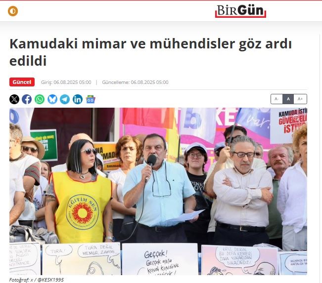 BİRGÜN GAZETESİ: KAMUDAKİ MİMAR VE MÜHENDİSLER GÖZ ARDI EDİLDİ- 6 AĞUSTOS 2025