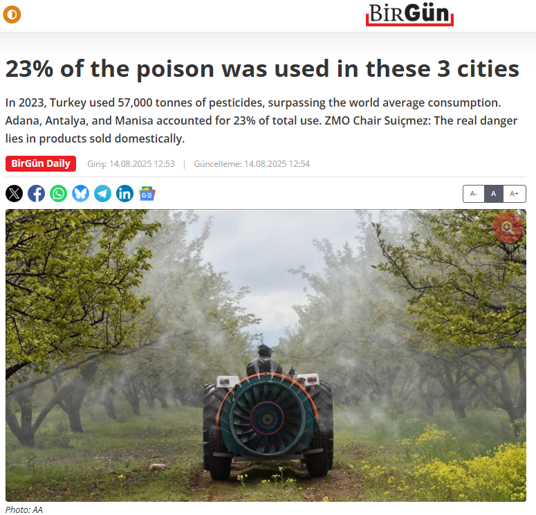 BİRGÜN GAZETESİ: 23% OF THE POİSON WAS USED İN THESE 3 CİTİES - 14 AĞUSTOS 2025
