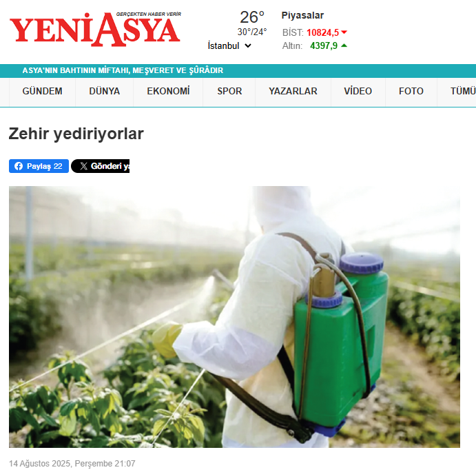YENİASYA GAZETESİ: ZEHİR YEDİRİYORLAR - 14 AĞUSTOS 2025