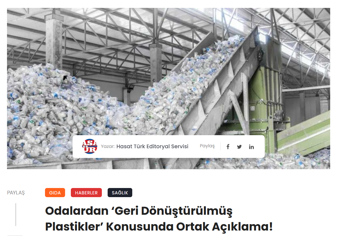 HASATTÜRK GAZETESİ: ODALARDAN ‘GERİ DÖNÜŞTÜRÜLMÜŞ PLASTİKLER’ KONUSUNDA ORTAK AÇIKLAMA! - 23 AĞUSTOS 2025