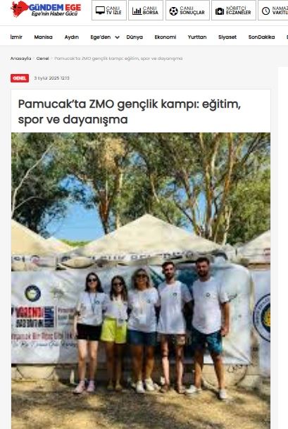 GÜNDEM EGE GAZETESİ: PAMUCAK’TA ZMO GENÇLİK KAMPI: EĞİTİM, SPOR VE DAYANIŞMA- 3 EYLÜL 2025