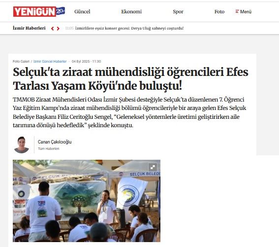 YENİGÜN GAZETESİ: SELÇUK'TA ZİRAAT MÜHENDİSLİĞİ ÖĞRENCİLERİ EFES TARLASI YAŞAM KÖYÜ'NDE BULUŞTU!- 4 EYLÜL 2025