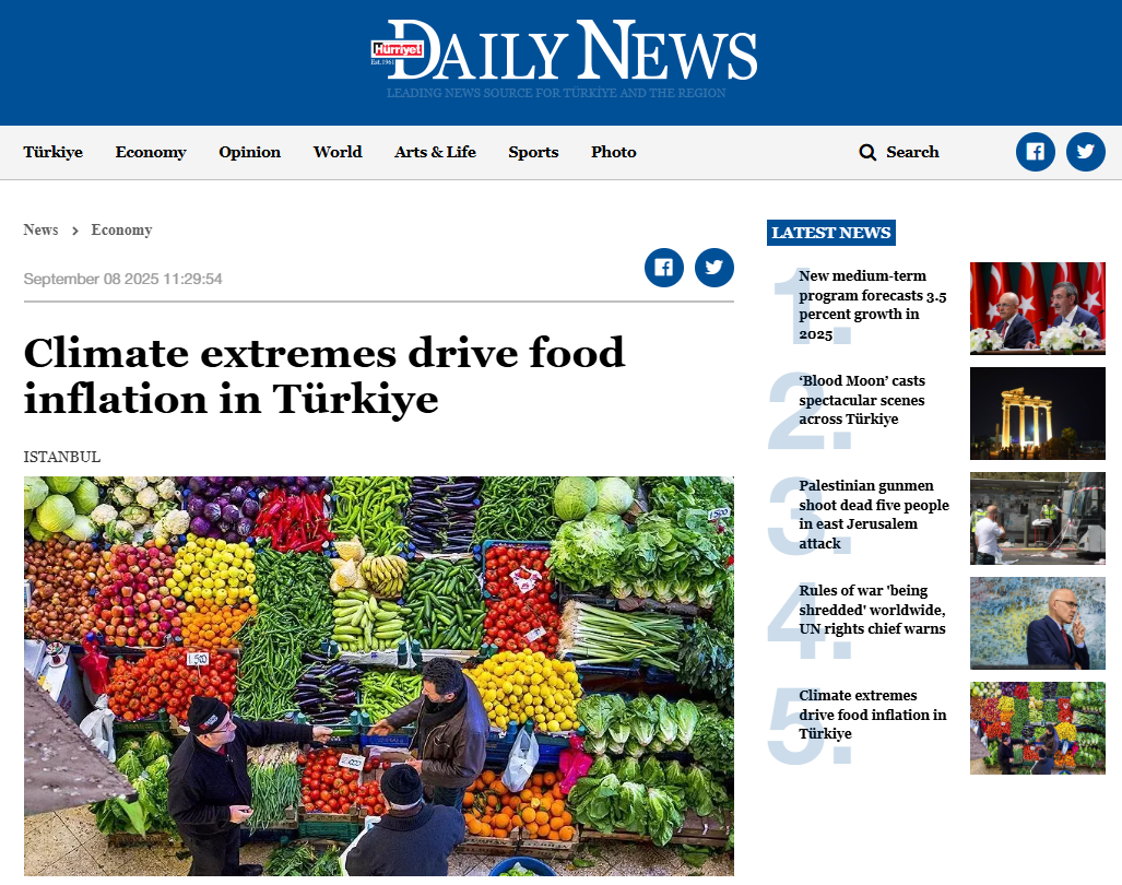 DAILY NEWS: CLİMATE EXTREMES DRİVE FOOD İNFLATİON İN TÜRKİYE - 08.09.2025