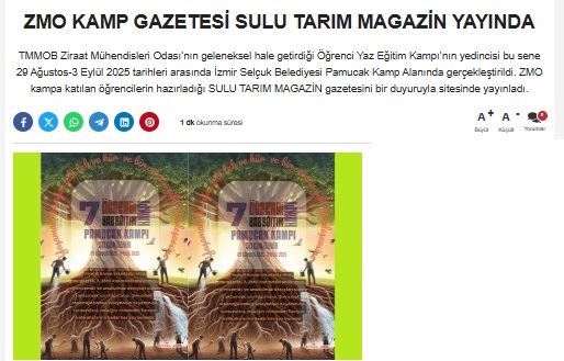 DİMEDYA.COM: ZMO KAMP GAZETESİ SULU TARIM MAGAZİN YAYINDA- 11 EYLÜL 2025