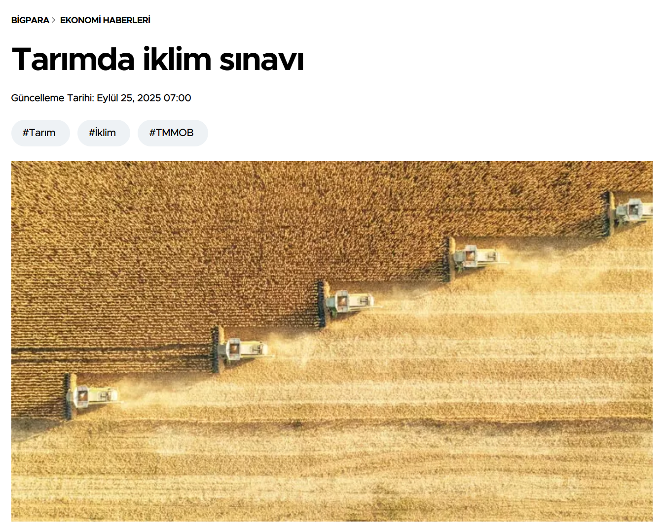 HÜRRİYET GAZETESİ: TARIMDA İKLİM SINAVI - 25 EYLÜL 2025