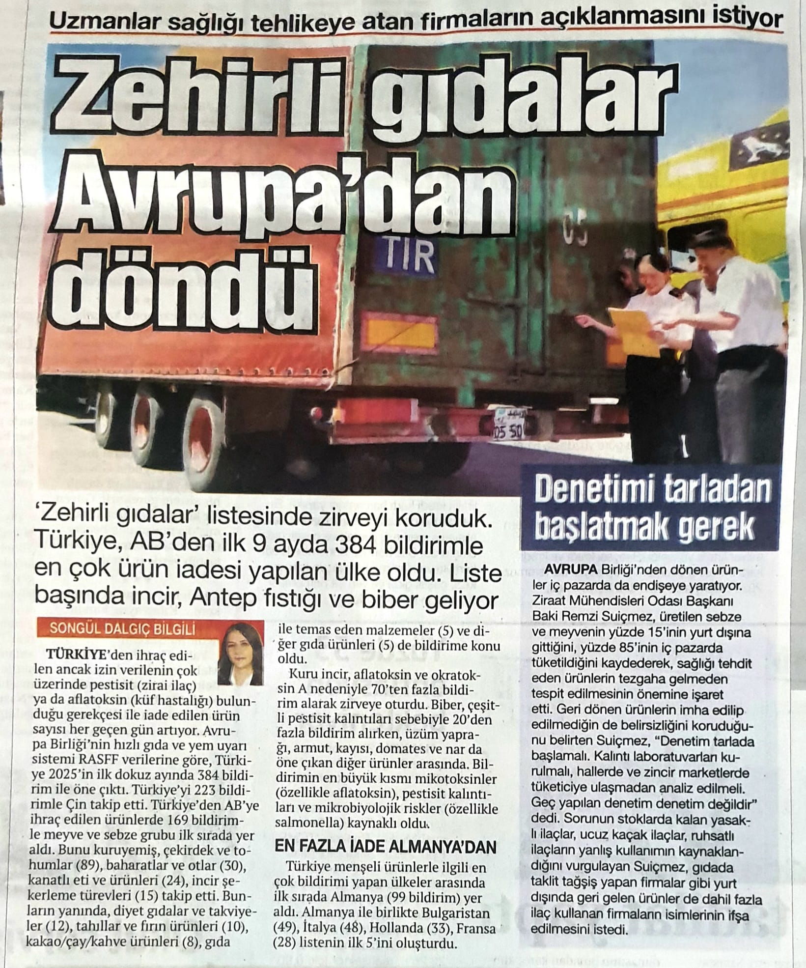 NEFES GAZETESİ: ZEHİRLİ GIDALAR AVRUPA’DAN DÖNDÜ - 26 EYLÜL 2025