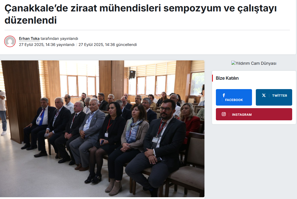 GÜNDEM 11 GAZETESİ: ÇANAKKALE’DE ZİRAAT MÜHENDİSLERİ SEMPOZYUM VE ÇALIŞTAYI DÜZENLENDİ - 27 EYLÜL 2025
