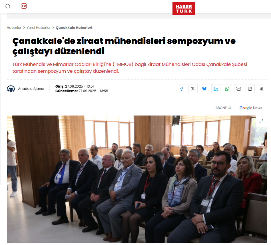 HABERTÜRK: ÇANAKKALE'DE ZİRAAT MÜHENDİSLERİ SEMPOZYUM VE ÇALIŞTAYI DÜZENLENDİ-27 EYLÜL 2025