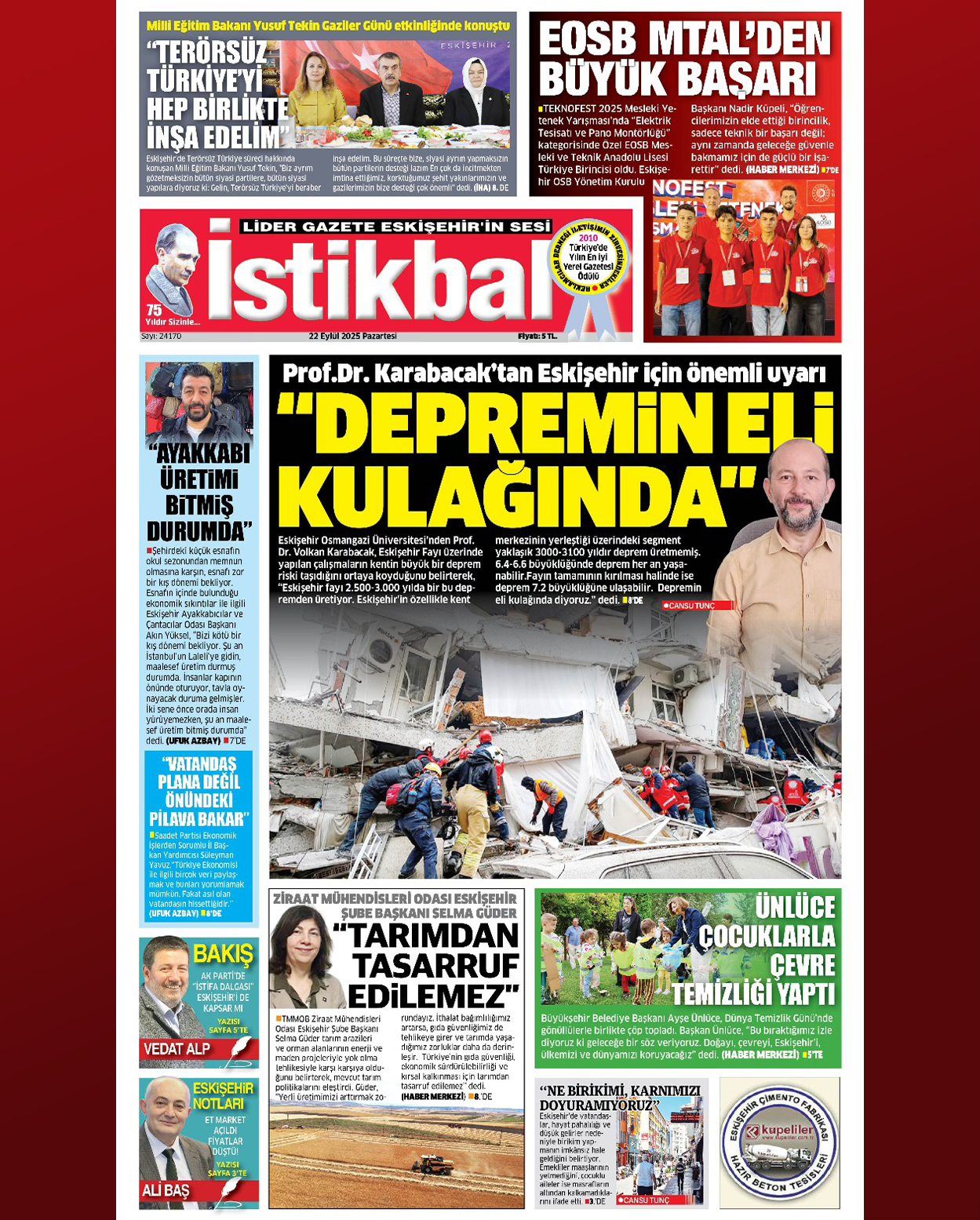 İSTİKBAL GAZETESİ: TARIMDAN TASARRUF EDİLEMEZ - 22 EYLÜL 2025