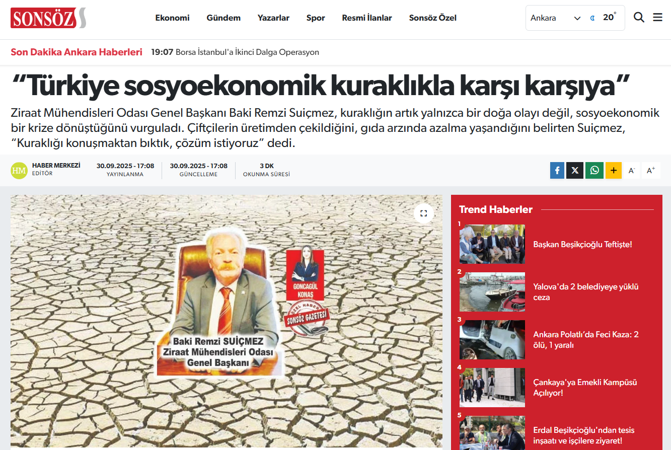 SONSÖZ GAZETESİ: “TÜRKİYE SOSYOEKONOMİK KURAKLIKLA KARŞI KARŞIYA” - 30 EYLÜL 2025