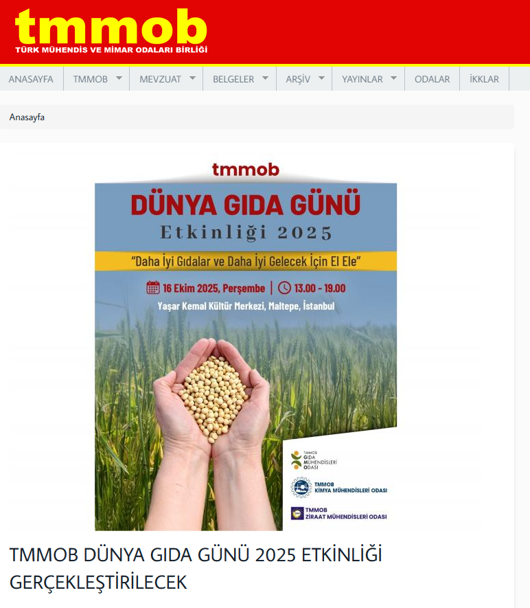 TMMOB DÜNYA GIDA GÜNÜ 2025 ETKİNLİĞİ GERÇEKLEŞTİRİLECEK