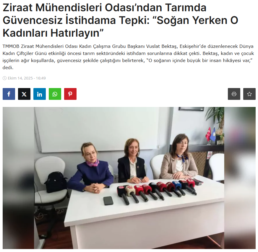 AJANS EXPRES GAZETESİ: ZİRAAT MÜHENDİSLERİ ODASI’NDAN TARIMDA GÜVENCESİZ İSTİHDAMA TEPKİ: “SOĞAN YERKEN O KADINLARI HATIRLAYIN” - 14 EKİM 2025