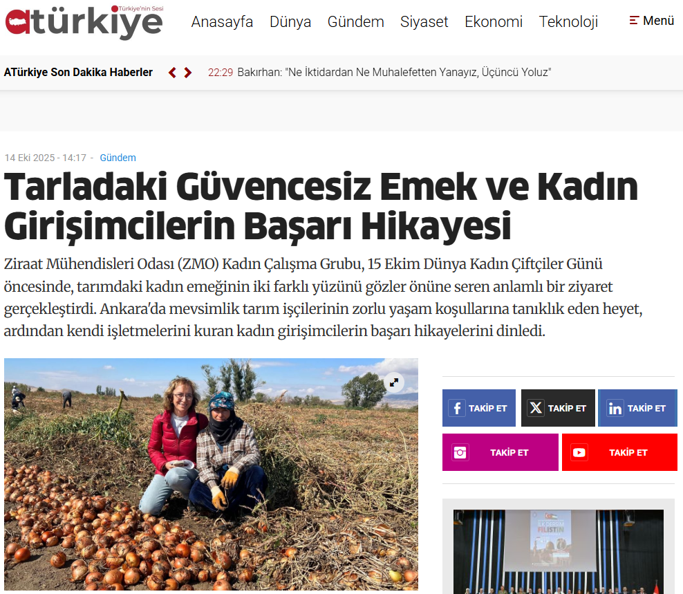 TÜRKİYE'NİN SESİ GAZETESİ: TARLADAKİ GÜVENCESİZ EMEK VE KADIN GİRİŞİMCİLERİN BAŞARI HİKAYESİ - 14 EKİM 2025