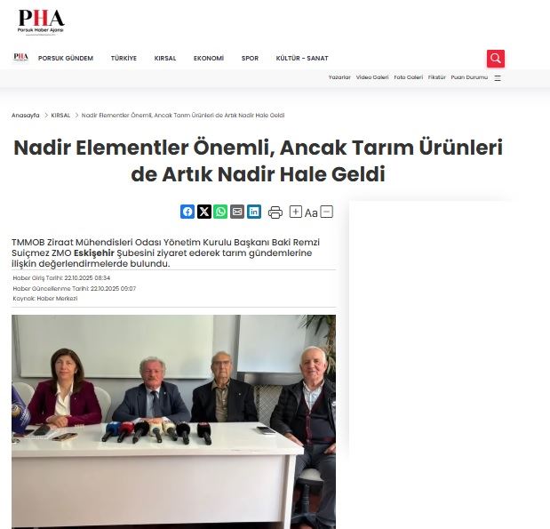 PORSUK HABER AJANSI: NADİR ELEMENTLER ÖNEMLİ, ANCAK TARIM ÜRÜNLERİ DE ARTIK NADİR HALE GELDİ- 22 EKİM 2025
