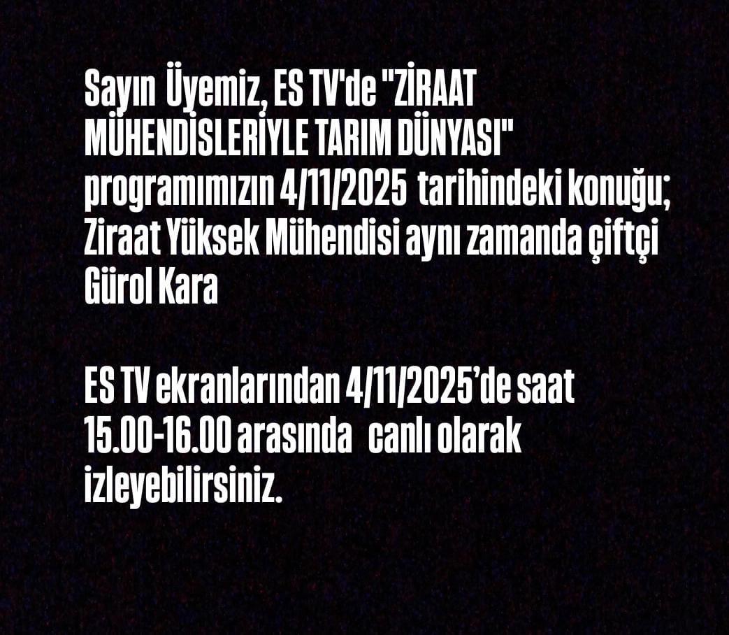 ES TV- ZİRAAT MÜHENDİSLERİYLE TARIM DÜNYASI-04 KASIM 2025