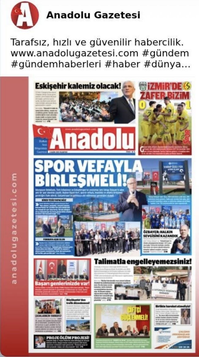 ANADOLU GAZETESİ:  BİRLİKTE HAREKET ETMELİYİZ- 3 KASIM 2025
