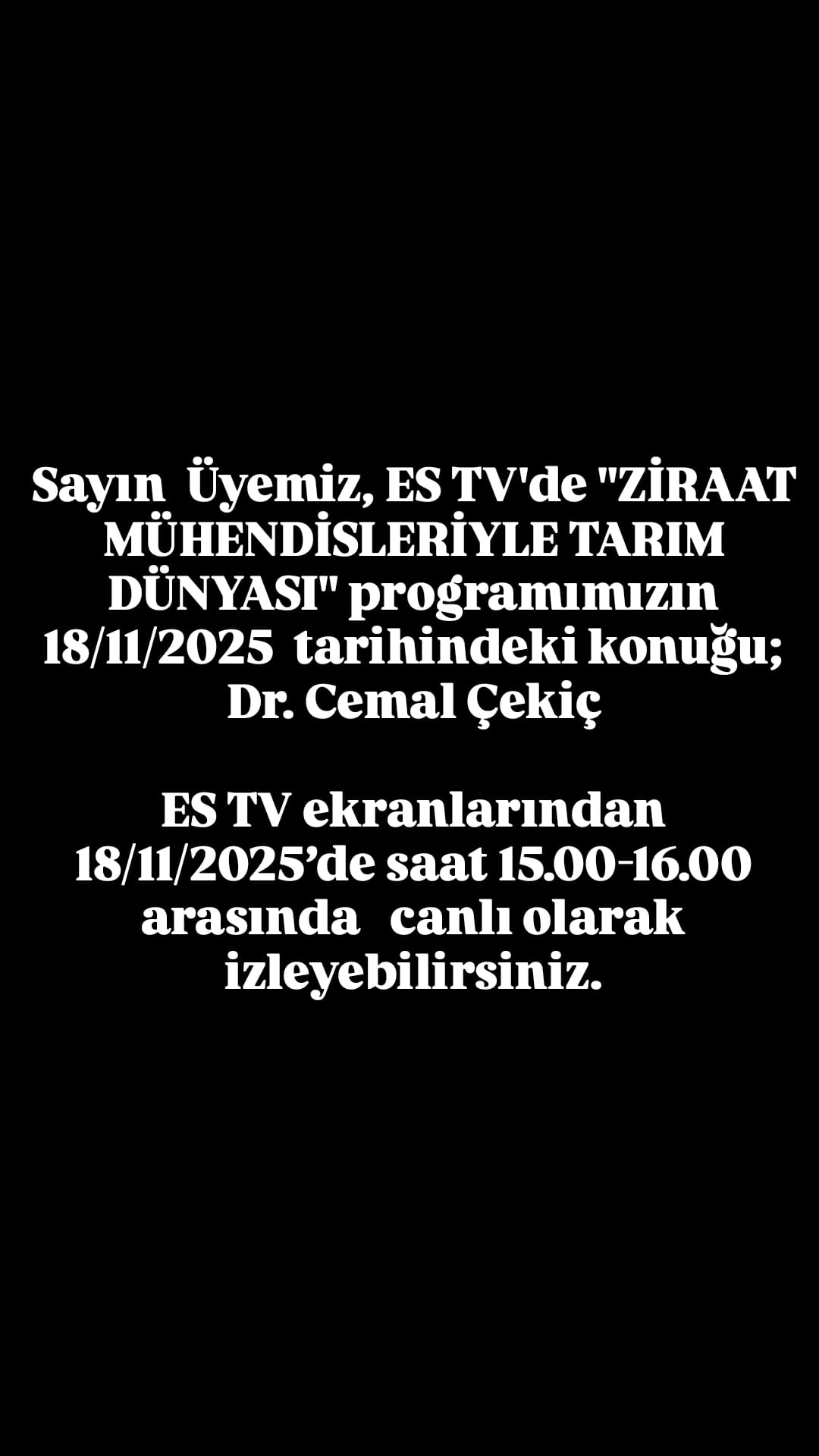 ES TV: ZİRAAT MÜHENDİSLERİYLE TARIM DÜNYASI-18 KASIM 2025