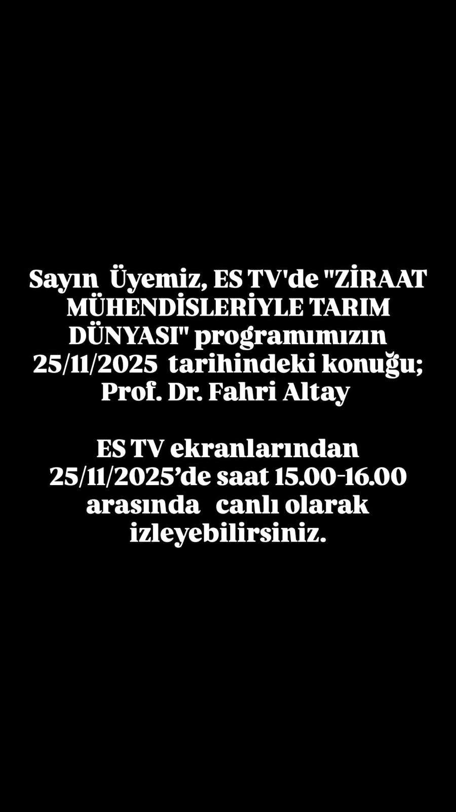 ES TV- ZİRAAT MÜHENDİSLERİYLE TARIM DÜYASI-25.11.2025
